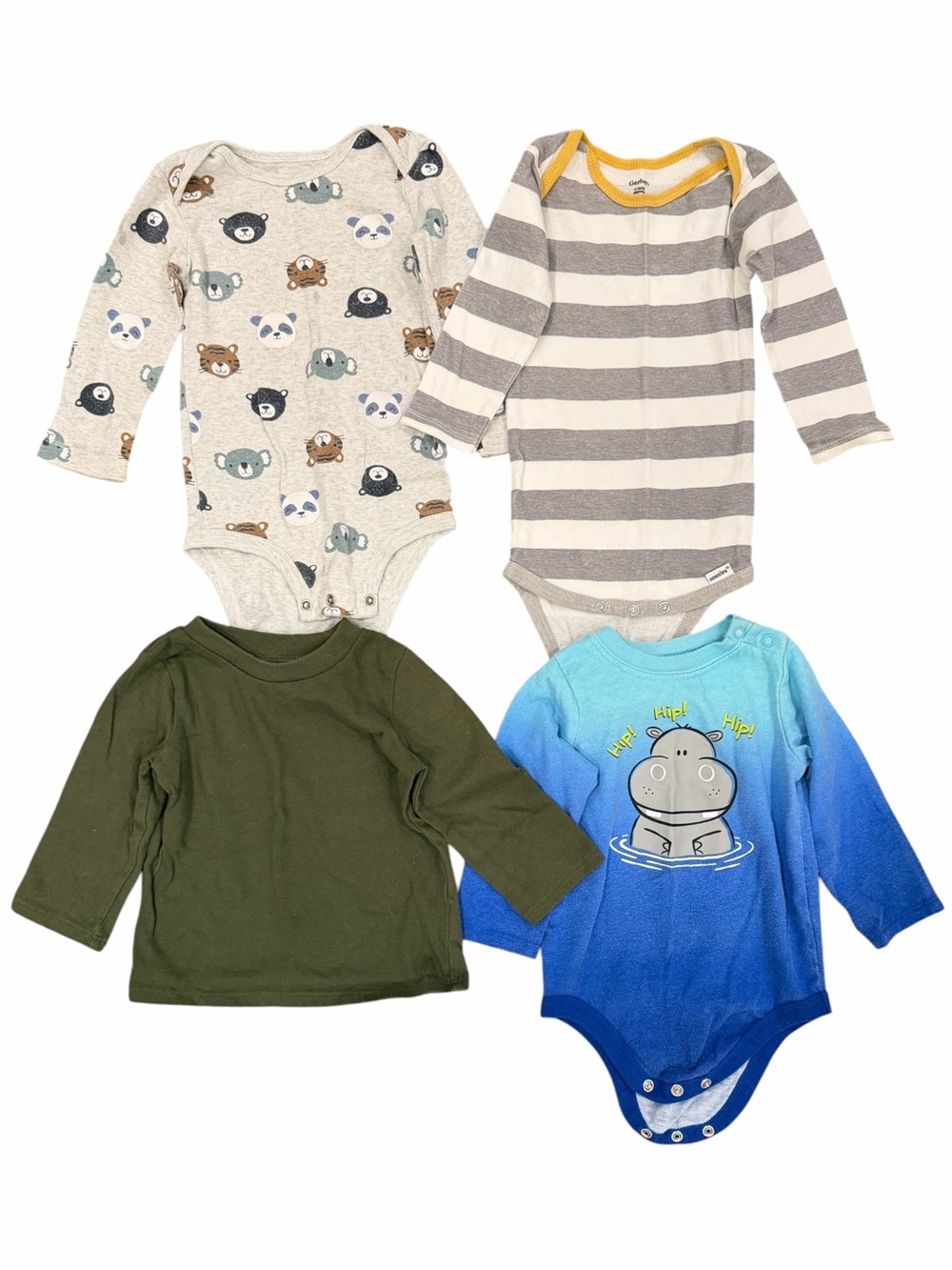 12M Baby Boys Long Sleeve Shirts Onesies / Bodysuits Bundle Lot of 4